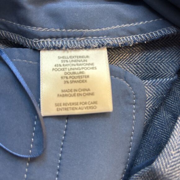 If Only Studio Pinstripe Blue Linen Wide Leg Pants Side Pockets Women SZ 10 NEW - Picture 8 of 10